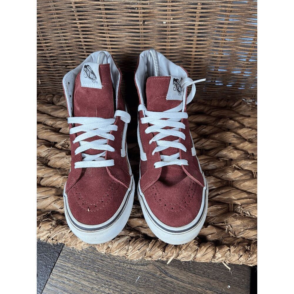 VANS Sk8-Hi Women's Burgundy White Suede Skateboarding Sneakers Shoes Size 8 - Picture 3 of 8
